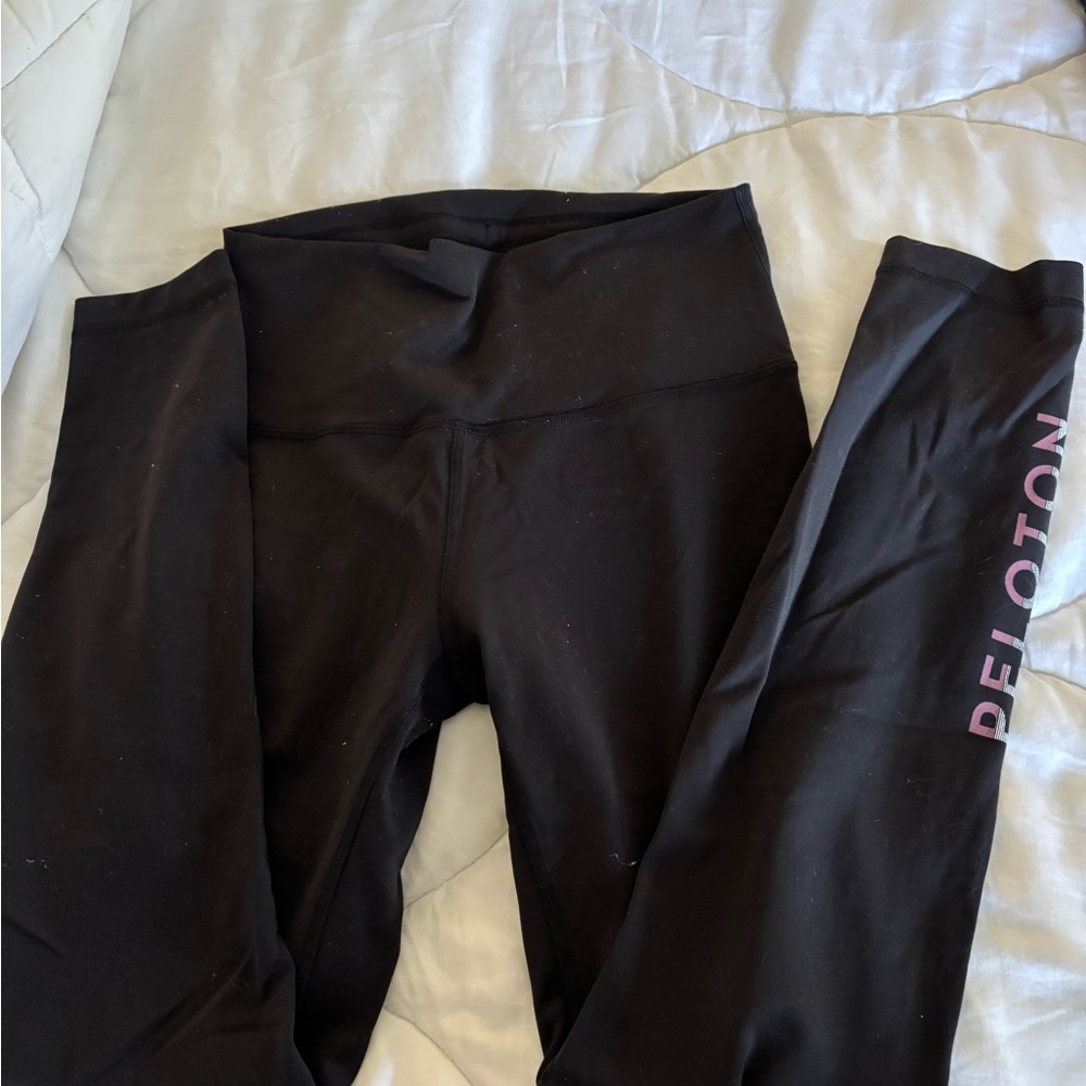 Lululemon Peloton Black Leggings with Pink Logo